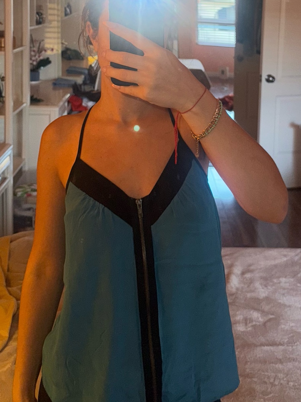 silence + noise Teal Zip-Front Cami with Black Trim